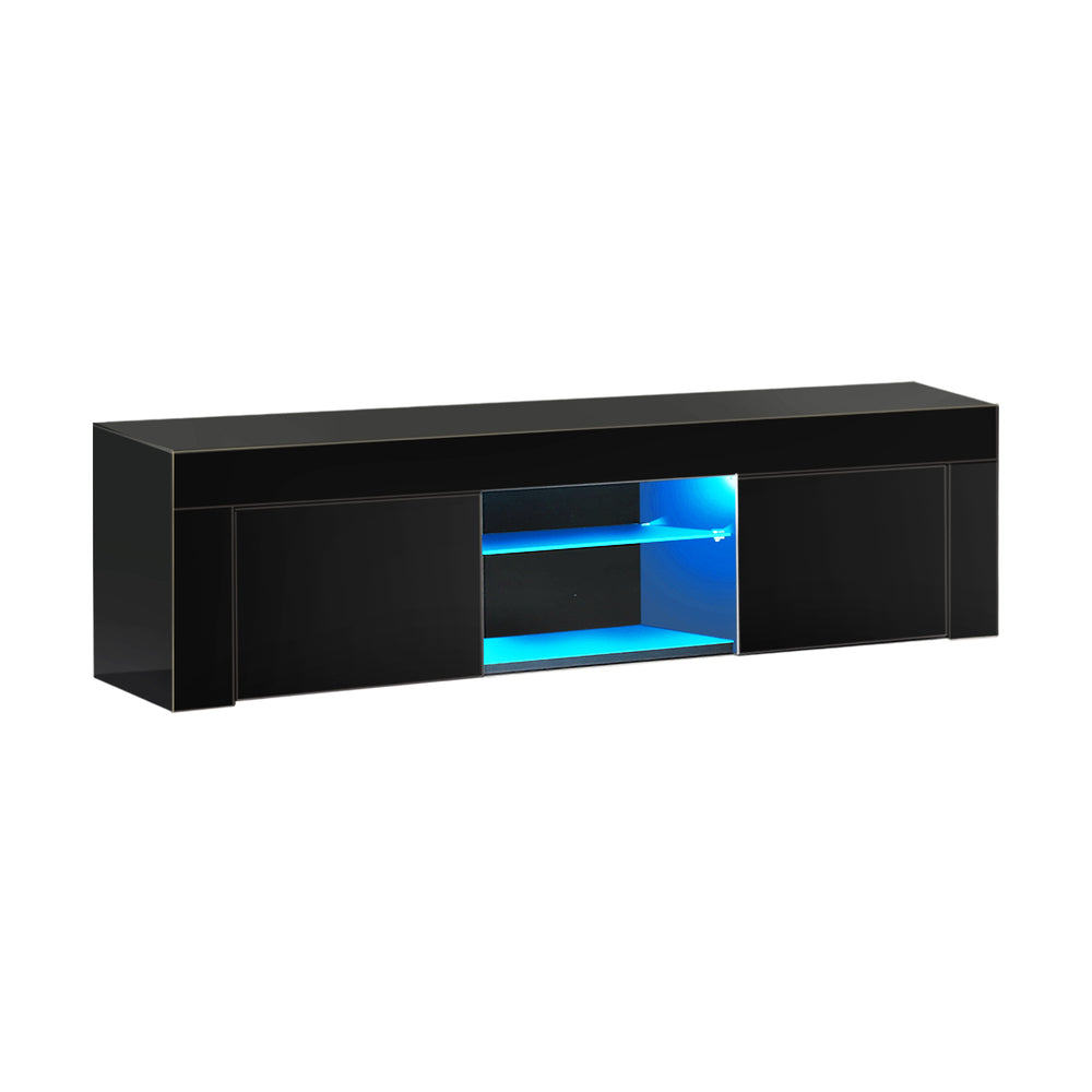 Oikiture TV Stand Cabinet Entertainment Unit RGB LED Gloss 130cm Black