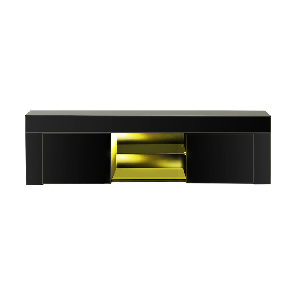 Oikiture TV Stand Cabinet Entertainment Unit RGB LED Gloss 130cm Black