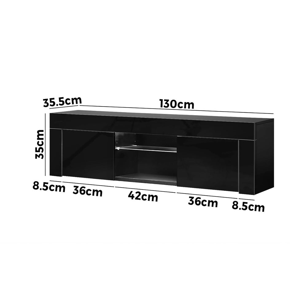 Oikiture TV Stand Cabinet Entertainment Unit RGB LED Gloss 130cm Black