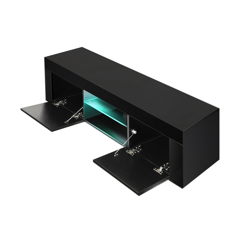 Oikiture TV Stand Cabinet Entertainment Unit RGB LED Gloss 130cm Black