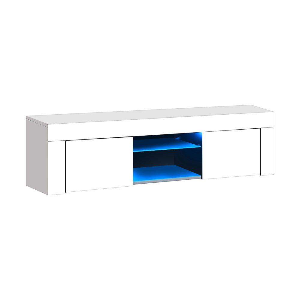 Oikiture TV Stand Cabinet Entertainment Unit RGB LED Gloss 130cm White