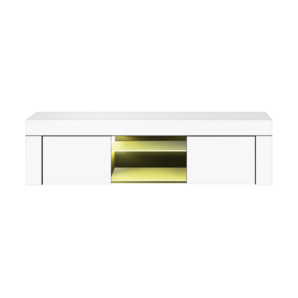 Oikiture TV Stand Cabinet Entertainment Unit RGB LED Gloss 130cm White