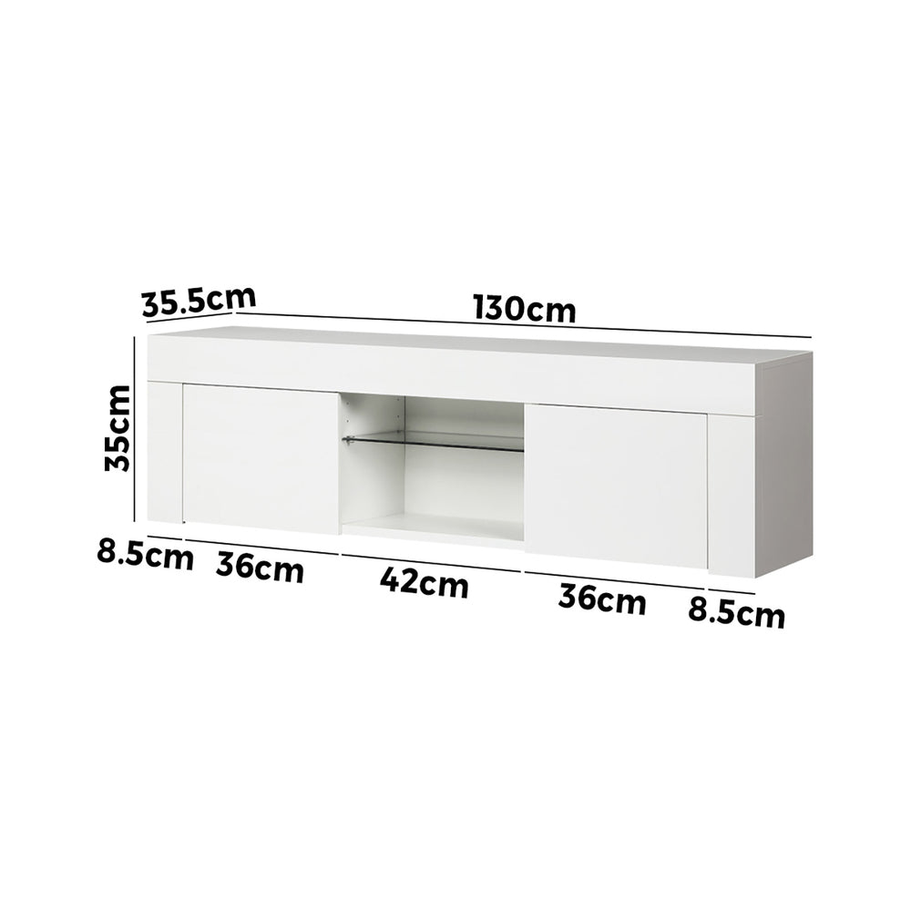 Oikiture TV Stand Cabinet Entertainment Unit RGB LED Gloss 130cm White