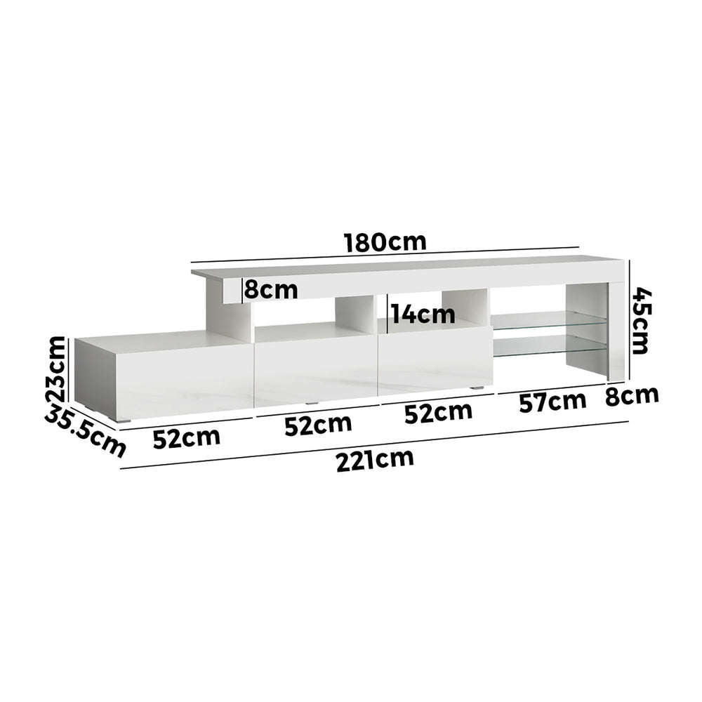 Oikiture TV Stand Cabinet Entertainment Unit RGB LED Gloss White 220cm