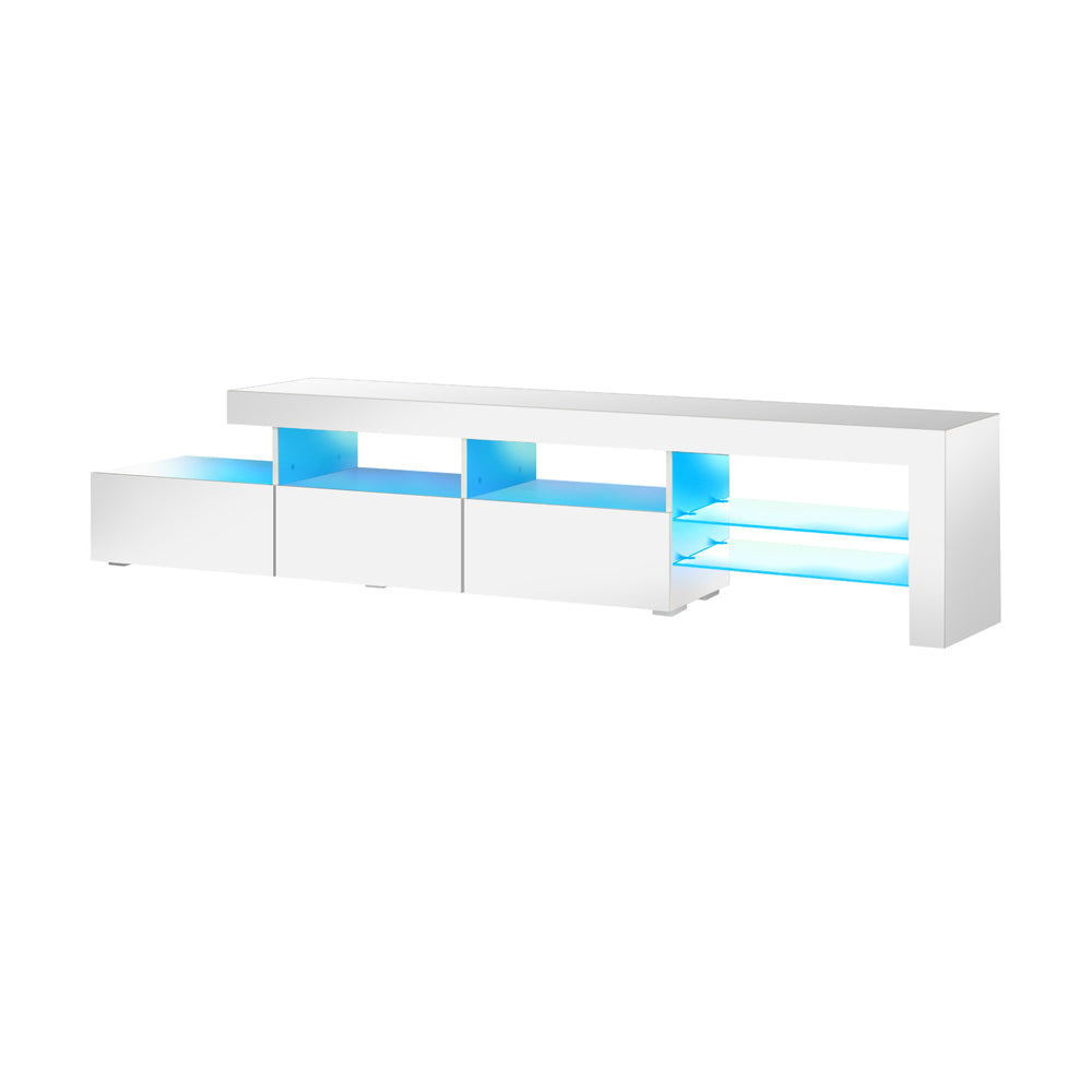 Oikiture TV Stand Cabinet Entertainment Unit RGB LED Gloss White 220cm