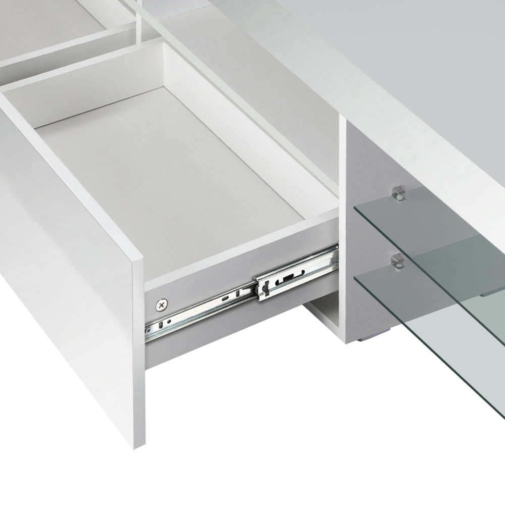 Oikiture TV Stand Cabinet Entertainment Unit RGB LED Gloss White 220cm