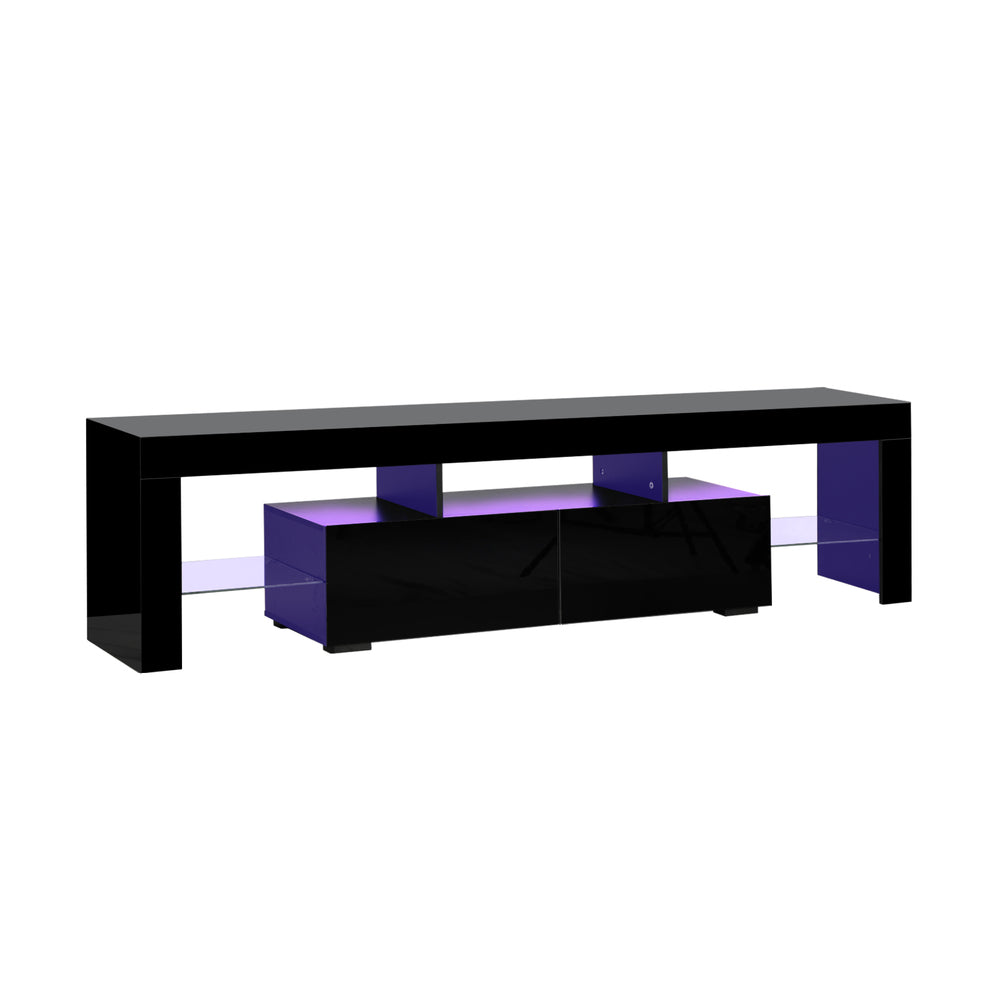 Oikiture Entertainment Unit TV Stand Cabinet LED RGB Gloss Black 180CM