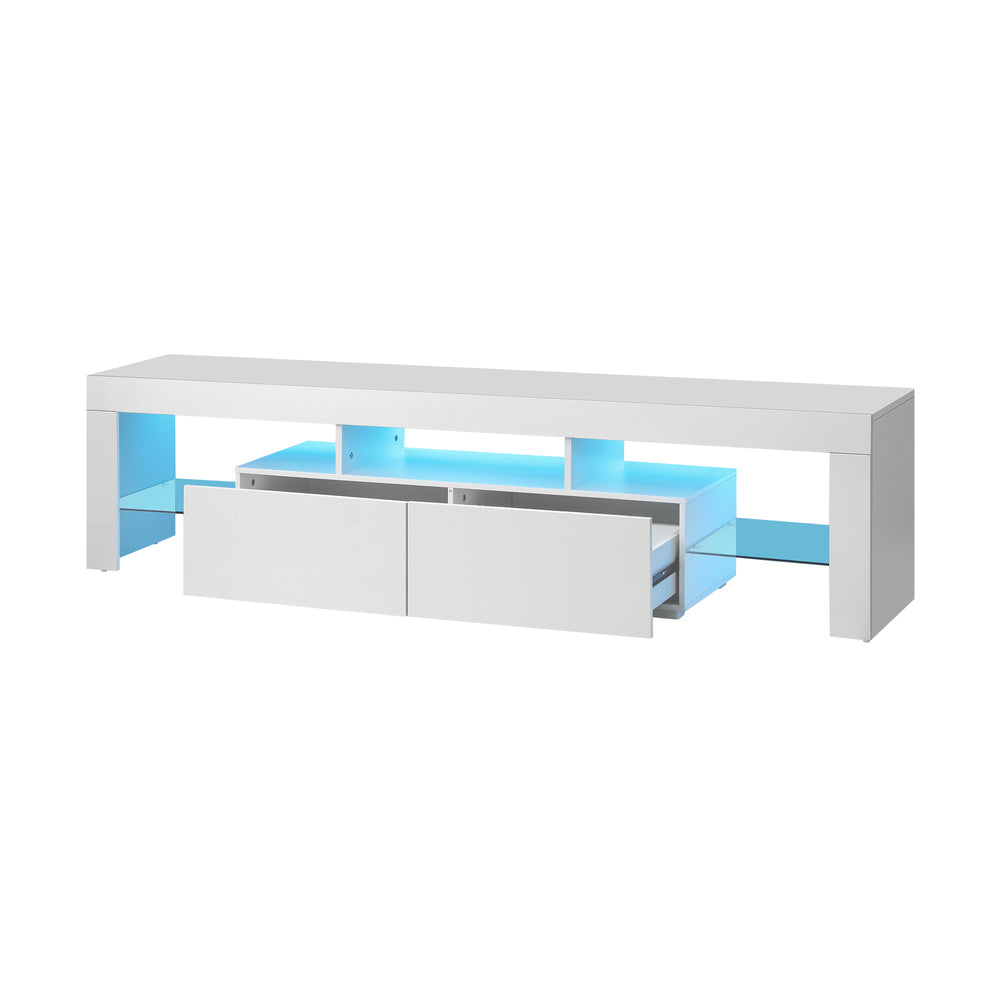 Oikiture Entertainment Unit TV Stand Cabinet LED RGB Gloss White 180CM