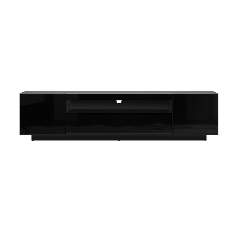 Oikiture Entertainment Unit TV Stand Cabinet Gloss RGB LED Black 180CM