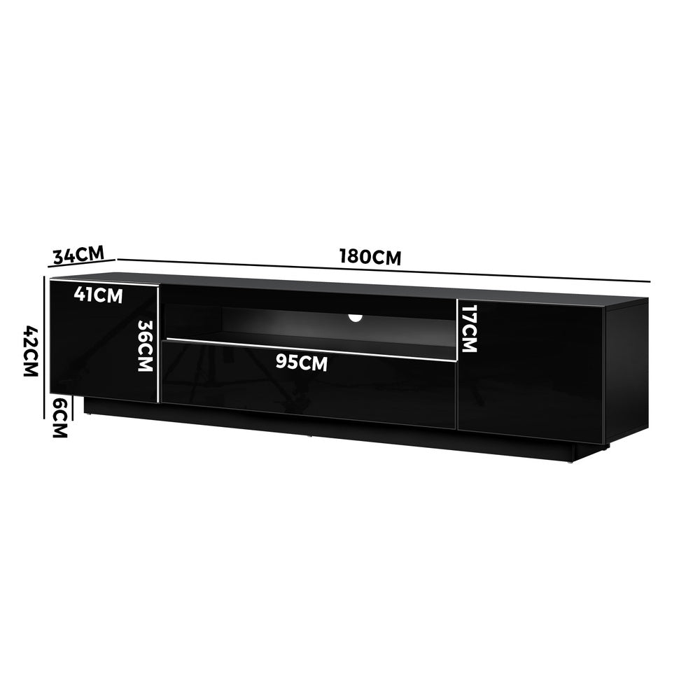 Oikiture Entertainment Unit TV Stand Cabinet Gloss RGB LED Black 180CM