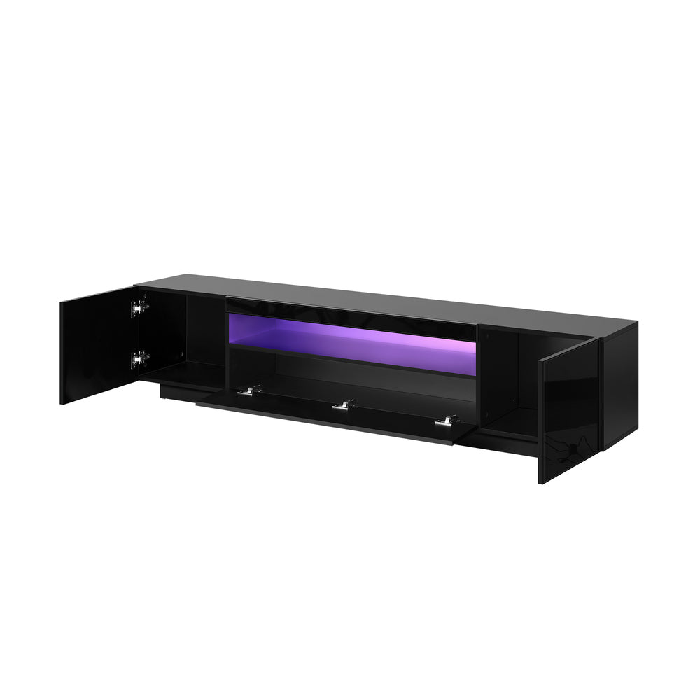 Oikiture Entertainment Unit TV Stand Cabinet Gloss RGB LED Black 180CM