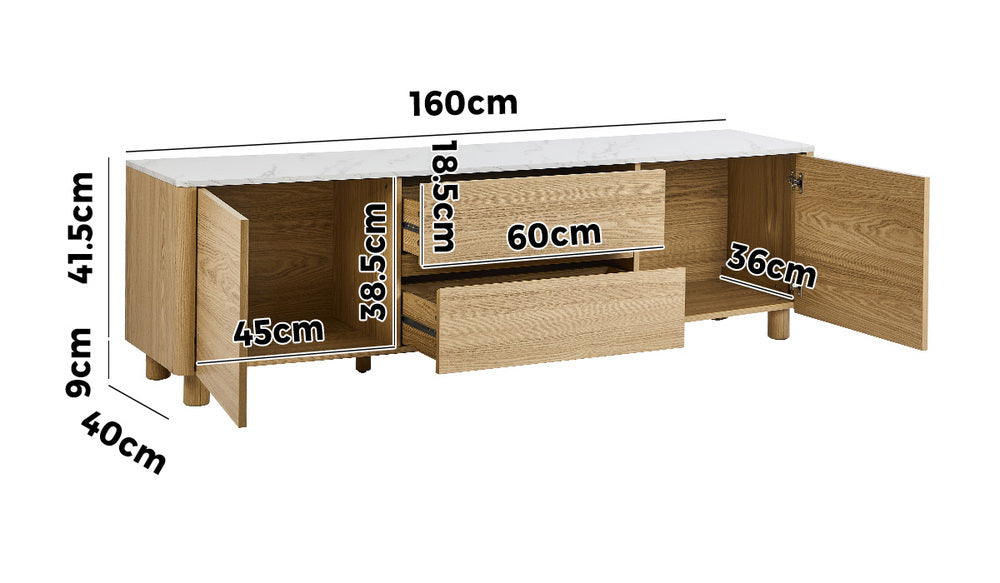 Oikiture TV Cabinet Entertainment Unit Stand 160cm Natural