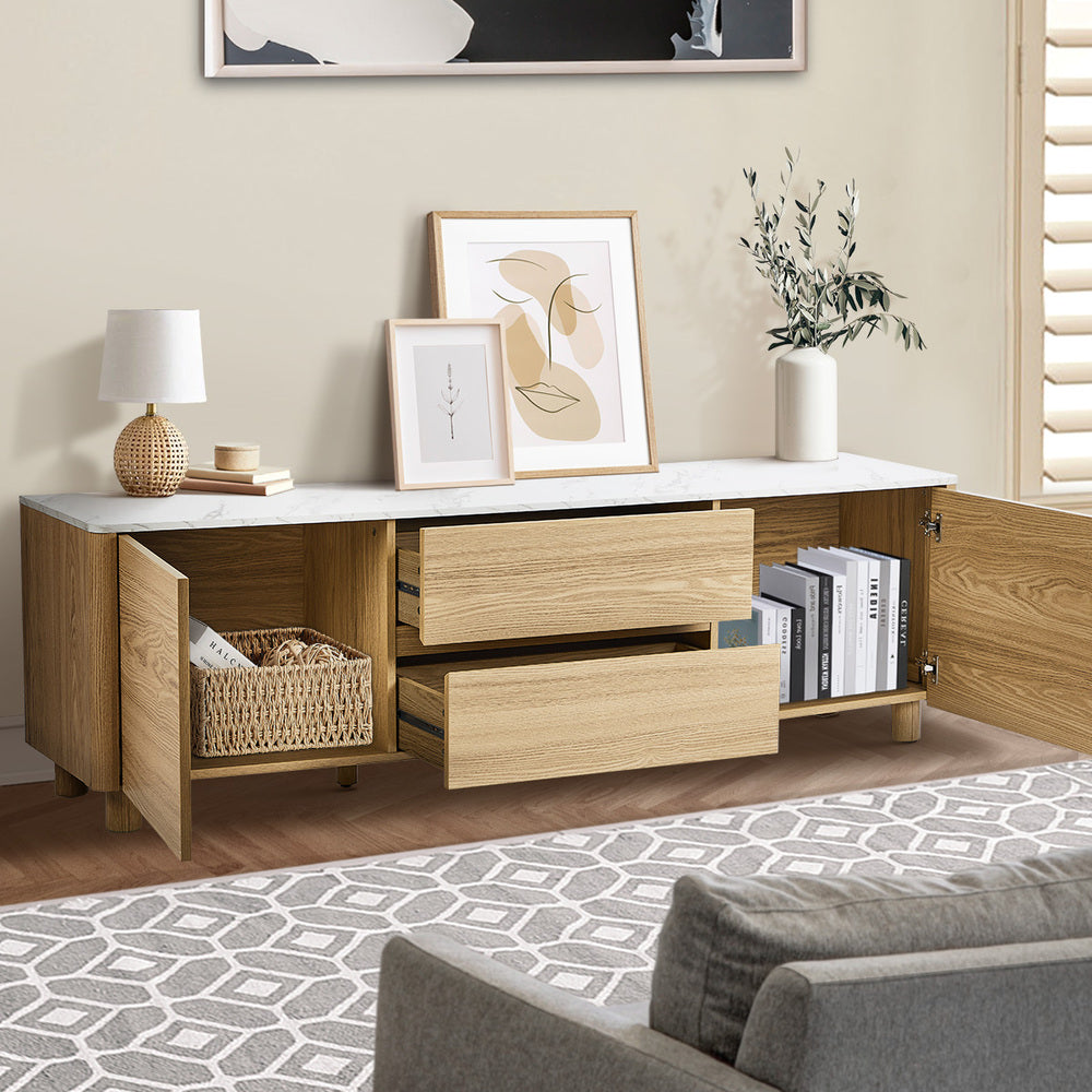 Oikiture TV Cabinet Entertainment Unit Stand 160cm Natural