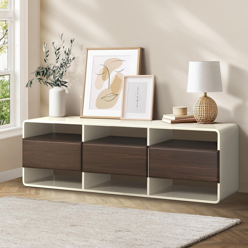 Oikiture TV Cabinet Entertainment Unit Stand 3 Drawers 6 Open Shelves 140cm