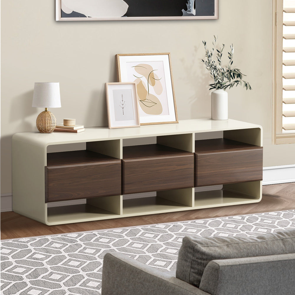 Oikiture TV Cabinet Entertainment Unit Stand 3 Drawers 6 Open Shelves 140cm