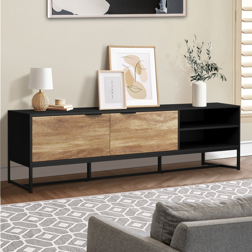 Oikiture TV Stand Cabinet Entertainment Unit 180cm Black&Natural