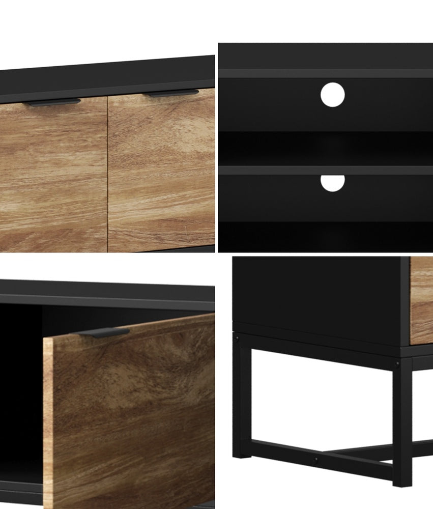 Oikiture TV Stand Cabinet Entertainment Unit 180cm Black&Natural