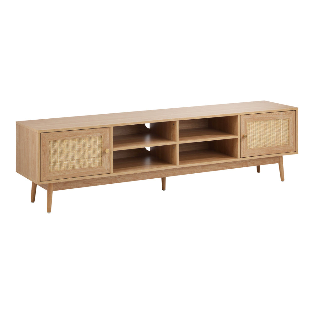 Oikiture TV Stand Cabinet Entertainment Unit 180cm Rattan Doors Oak