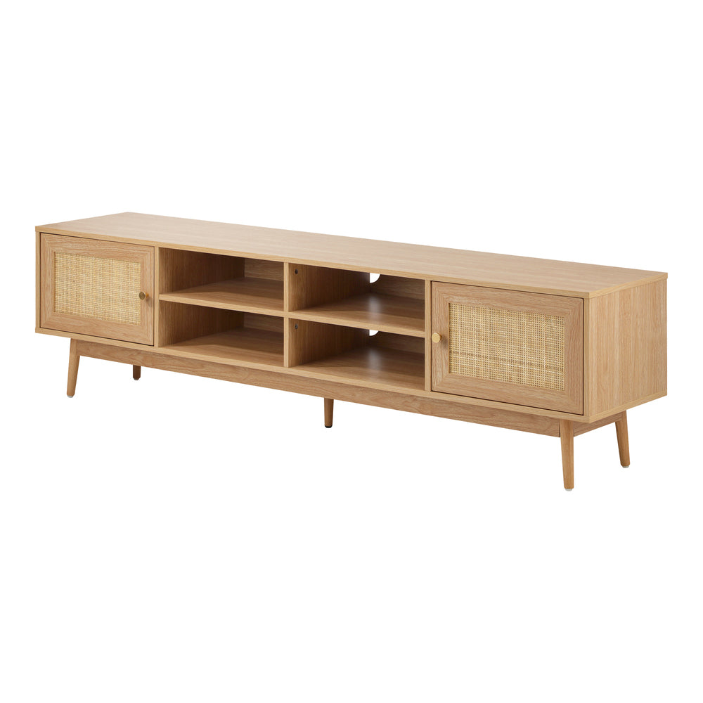 Oikiture TV Stand Cabinet Entertainment Unit 180cm Rattan Doors Oak