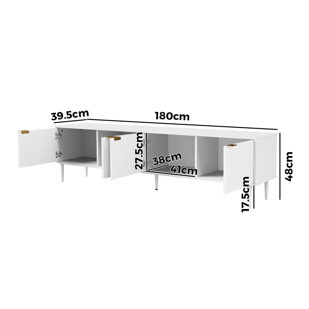 Oikiture TV Stand Cabinet Entertainment Unit Four Door 180cm White