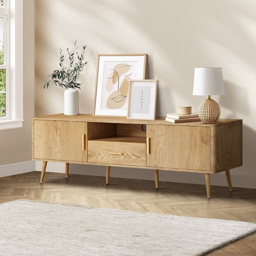 Oikiture TV Cabinet Entertainment Unit Stand 160cm Natural