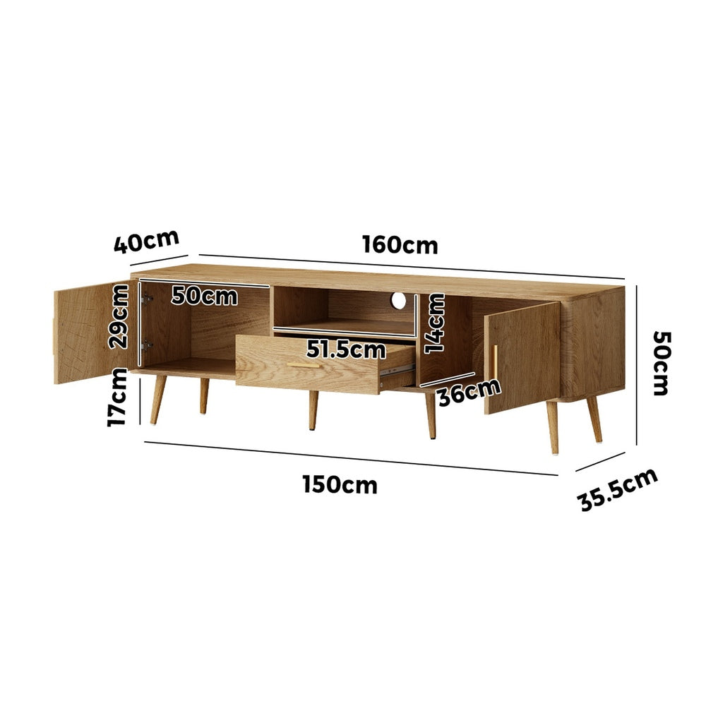 Oikiture TV Cabinet Entertainment Unit Stand 160cm Natural