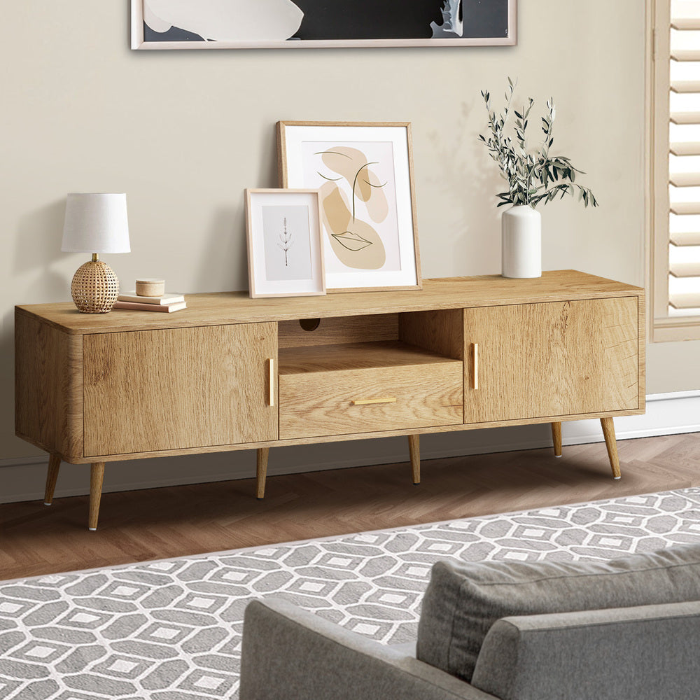 Oikiture TV Cabinet Entertainment Unit Stand 160cm Natural