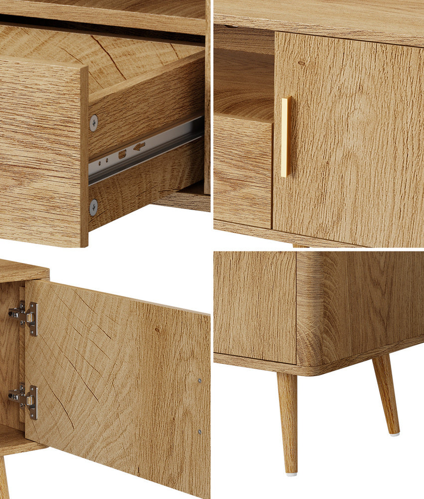 Oikiture TV Cabinet Entertainment Unit Stand 160cm Natural