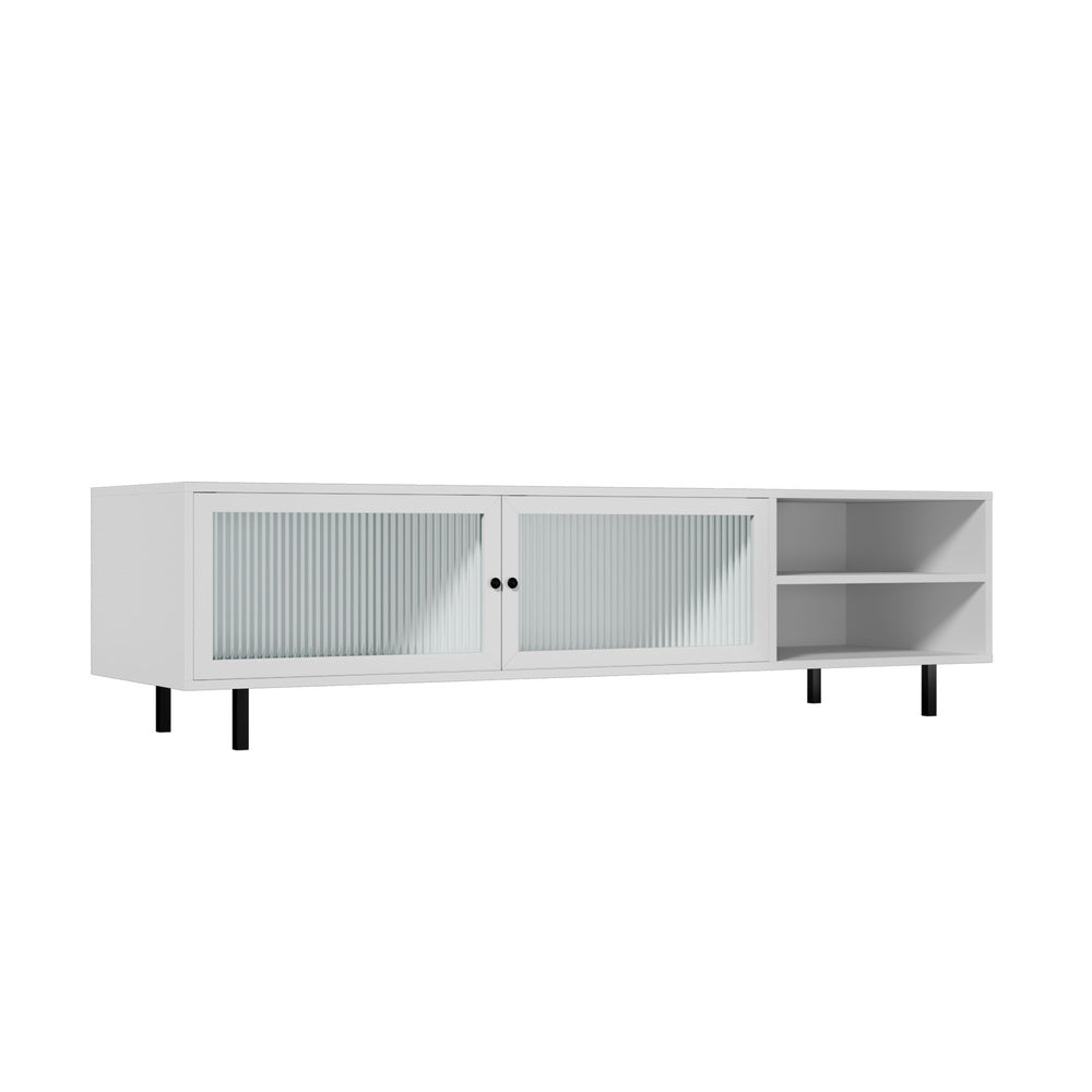 Oikiture TV Stand Cabinet Entertainment Unit Tempered-glass Doors White