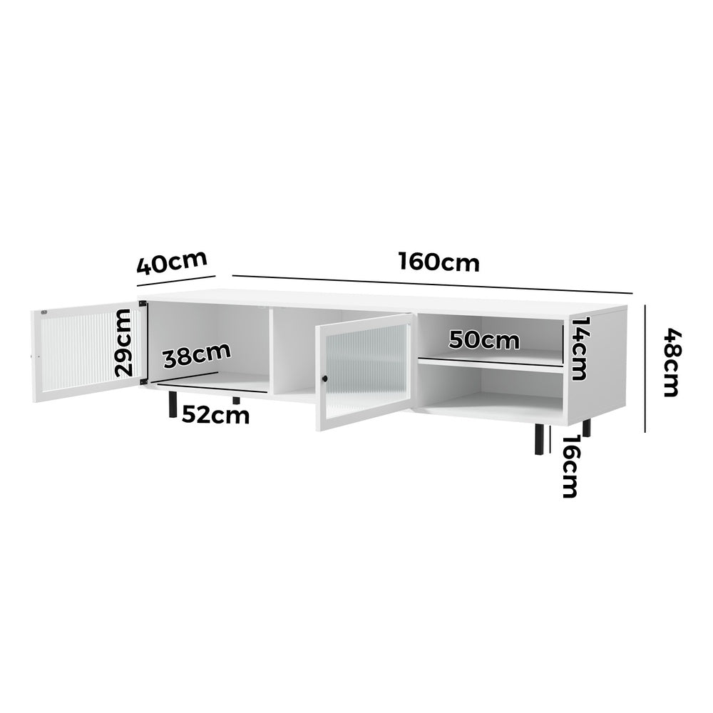 Oikiture TV Stand Cabinet Entertainment Unit Tempered-glass Doors White