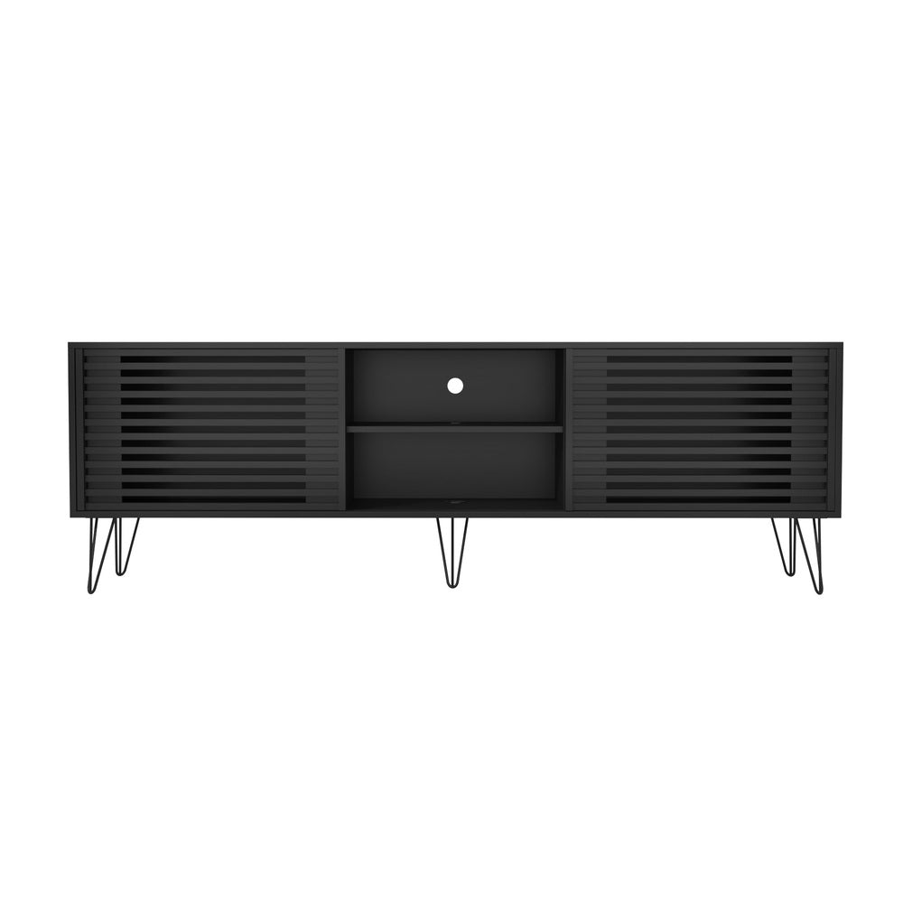 Oikiture TV Stand Cabinet Entertainment Unit Sliding Door 180cm Black