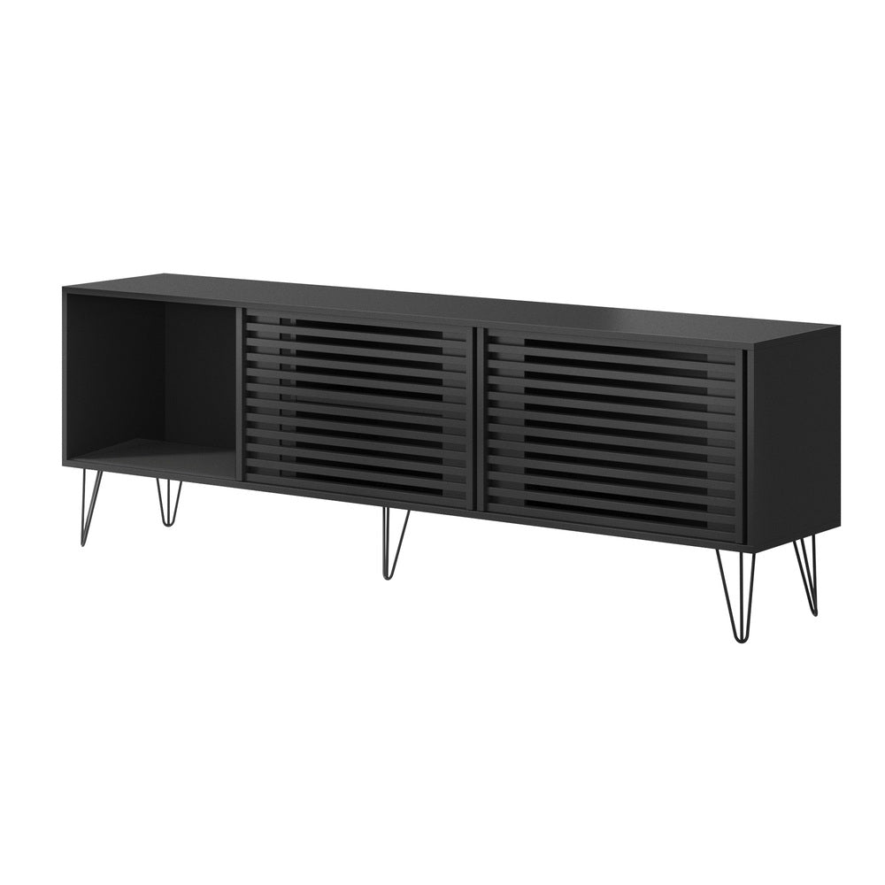 Oikiture TV Stand Cabinet Entertainment Unit Sliding Door 180cm Black