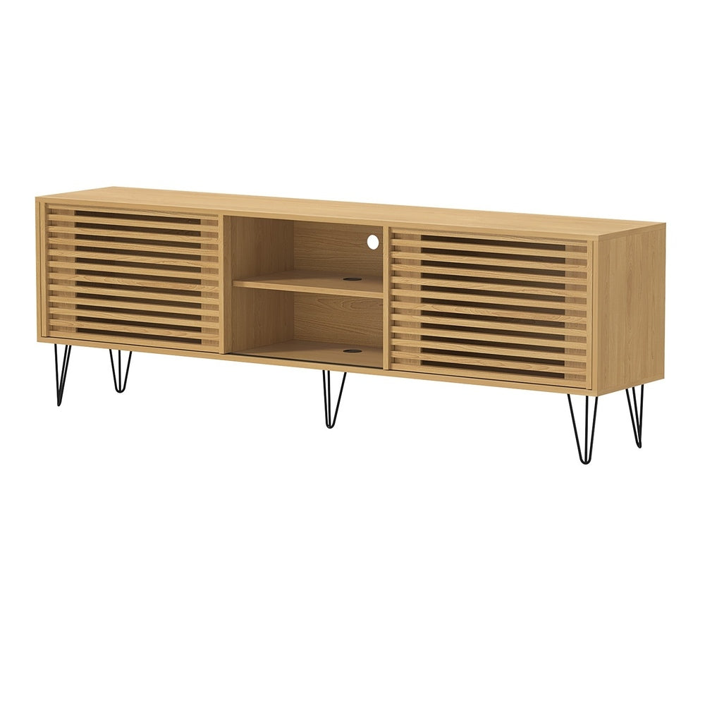 Oikiture TV Stand Cabinet Entertainment Unit Sliding Door 180cm Natural