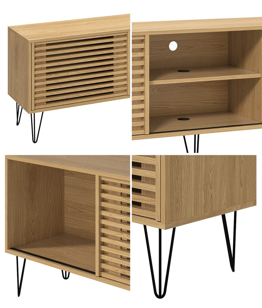 Oikiture TV Stand Cabinet Entertainment Unit Sliding Door 180cm Natural