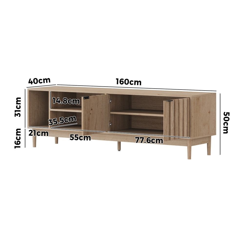 Oikiture TV Cabinet Entertainment Unit Stand 160cm Natural