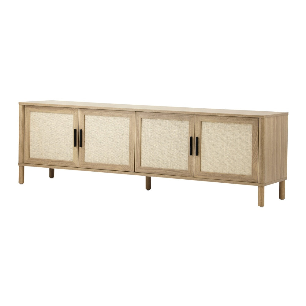 Oikiture TV Cabinet Entertainment Unit Stand 160cm Rattan Doors Natural