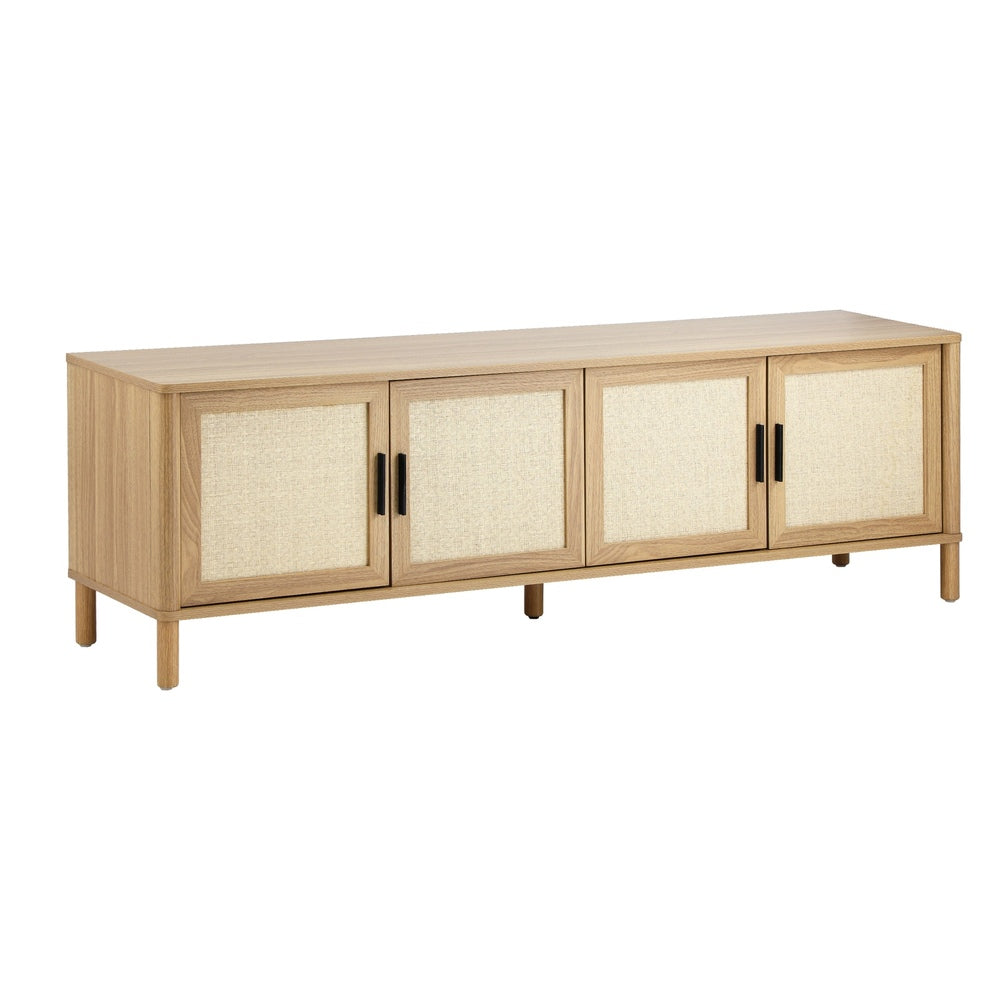 Oikiture TV Cabinet Entertainment Unit Stand 160cm Rattan Doors Natural