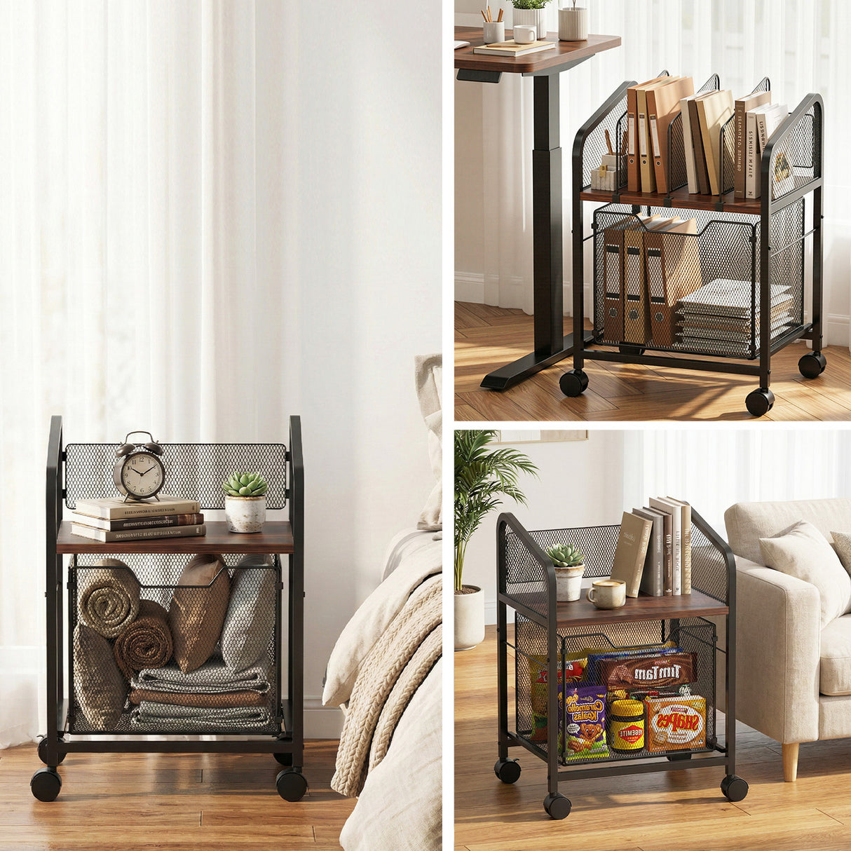 Artiss Mobile File Cabinet Rolling with Locking Wheels Wood Top Compact Storage Organiser Black