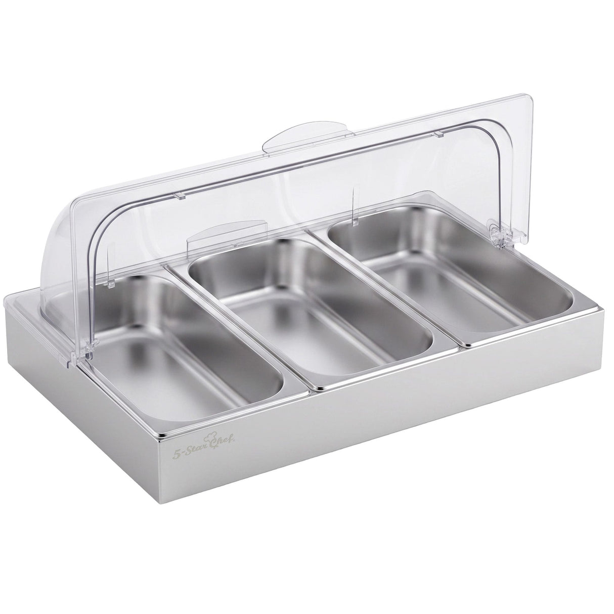 5-Star Chef 3 Pan Food Serving Display Stainless Steel with Clear Roll Top Cover