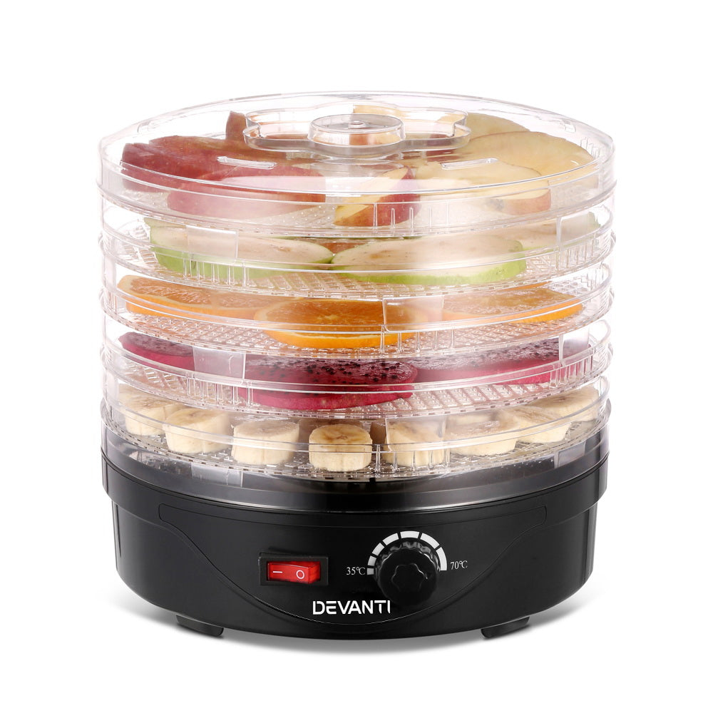 Devanti 5-Tray Black Food Dehydrator for Fruits, Veggies, and Jerky