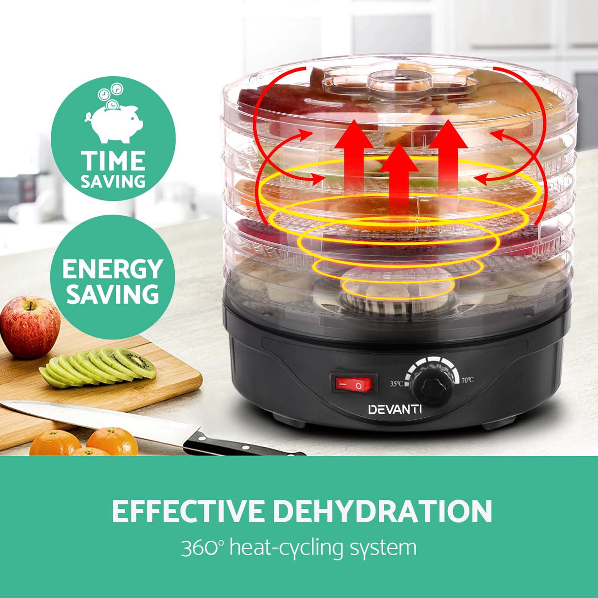 Devanti 5-Tray Black Food Dehydrator for Fruits, Veggies, and Jerky