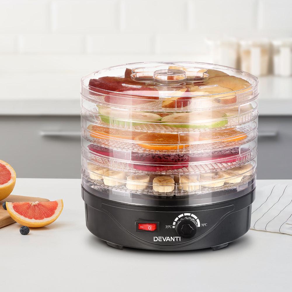 Devanti 5-Tray Black Food Dehydrator for Fruits, Veggies, and Jerky