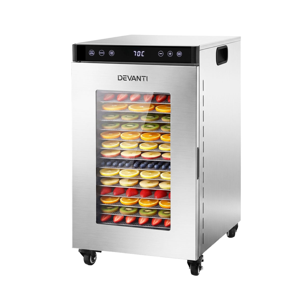 Devanti Food Dehydrator Stainless Steel Fruit Dryer 16 Tray Silver