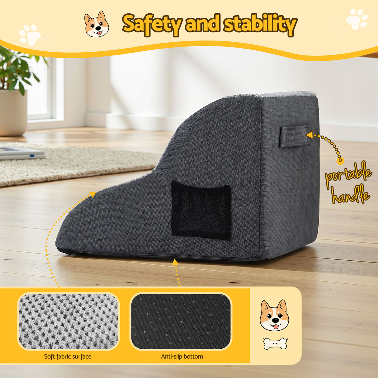 i.Pet Dog Ramp 2 Steps For Small Dogs Bed Sofa Car Foam Non-Slip Pet Cat Stairs