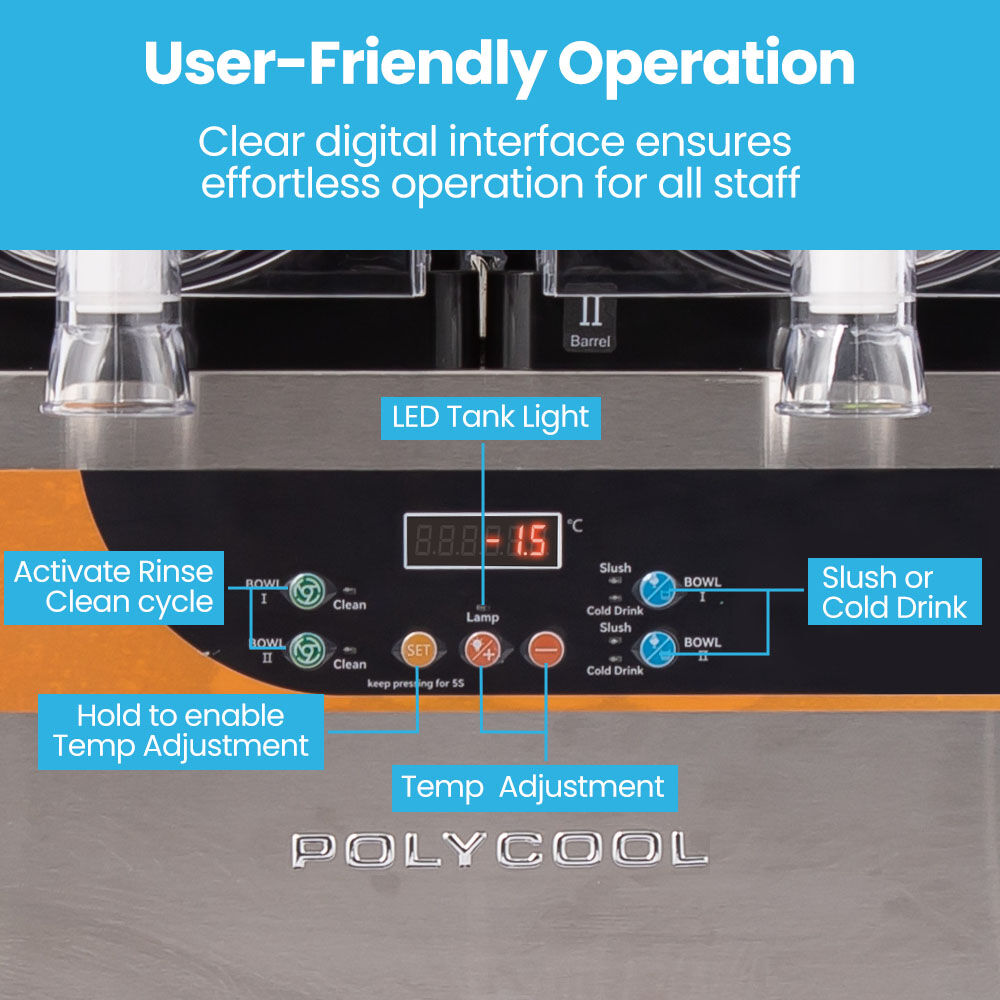 POLYCOOL 24L Double Tank Commercial Slush Machine, Digital Control Panel, SAA Approved, Juice and Frozen Slushy Maker