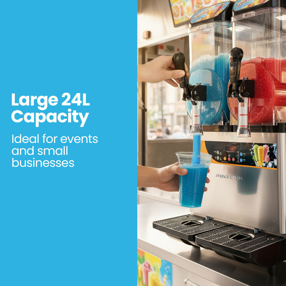 POLYCOOL 24L Double Tank Commercial Slush Machine, Digital Control Panel, SAA Approved, Juice and Frozen Slushy Maker