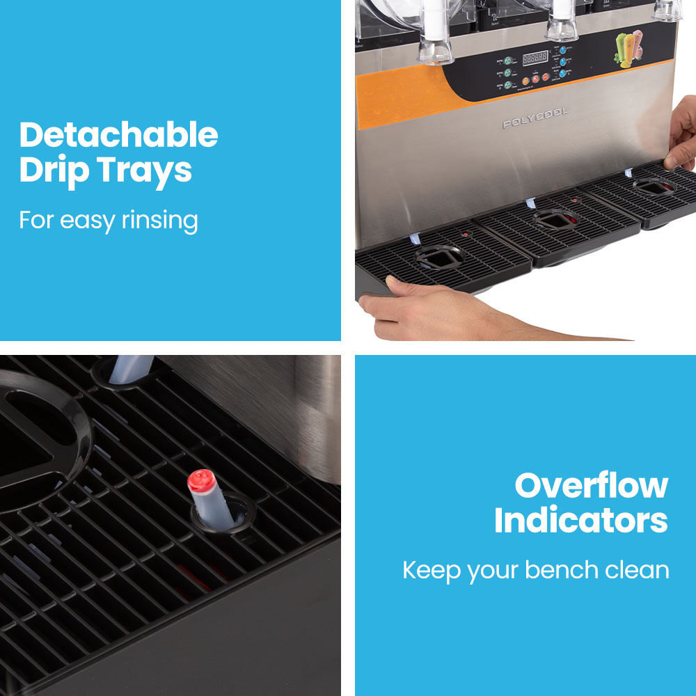 POLYCOOL 36L Triple Tank Commercial Slush Machine, Digital Control Panel, SAA Approved, Juice and Frozen Slushy Maker