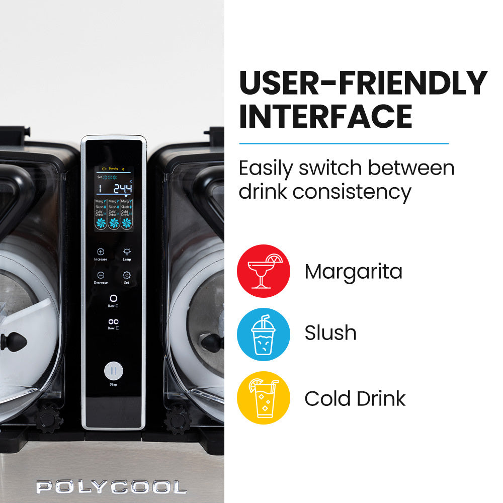 POLYCOOL 9L Triple Tank Slushie Machine, Independent Digital Control Slushy Maker