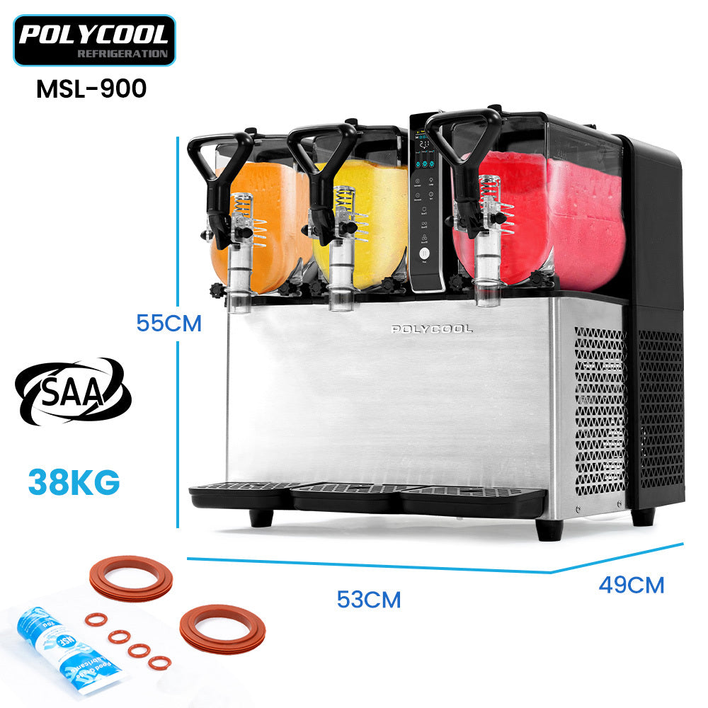 POLYCOOL 9L Triple Tank Slushie Machine, Independent Digital Control Slushy Maker