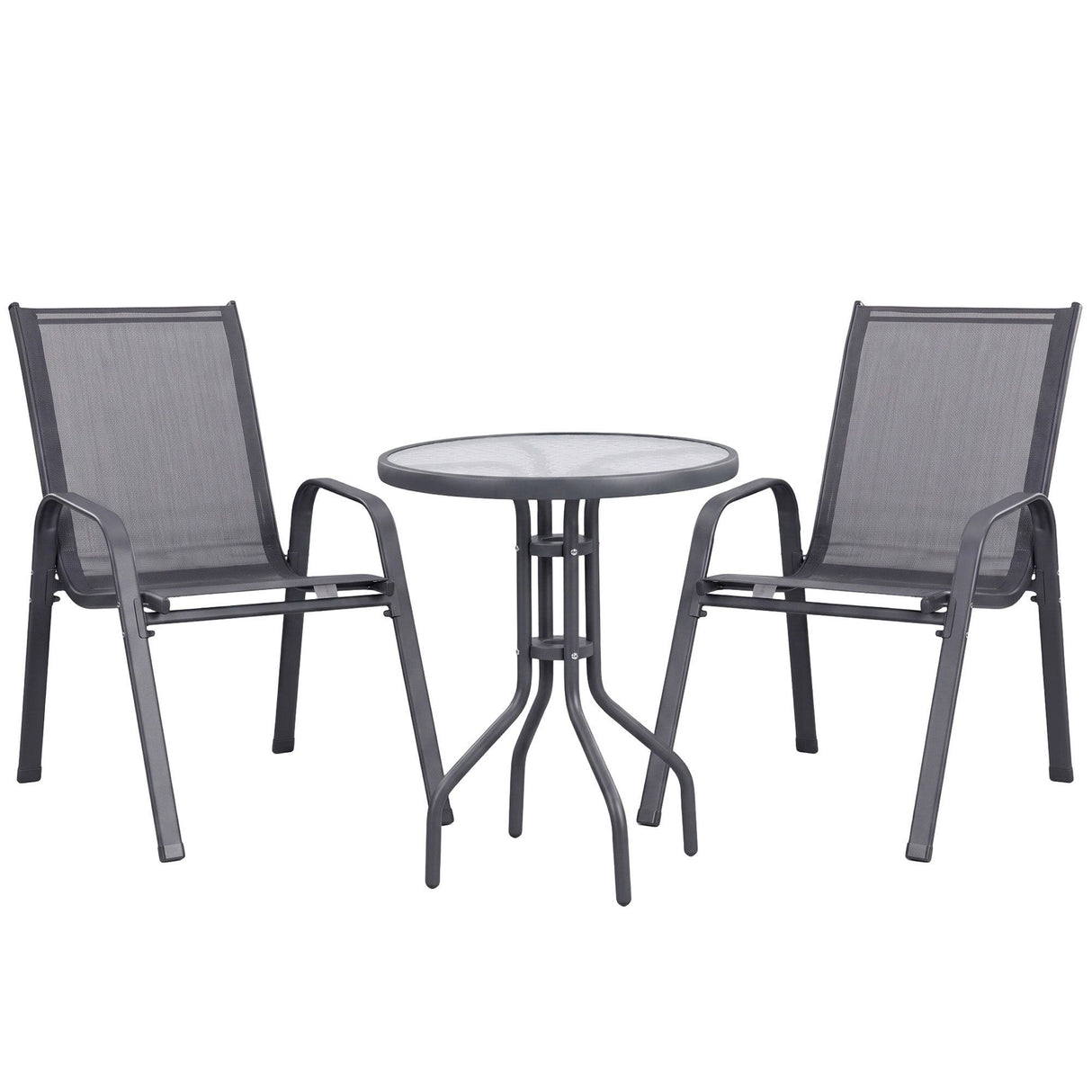 Gardeon 3PC Outdoor Bistro Set Table and Chairs Stackable Patio Furniture Grey